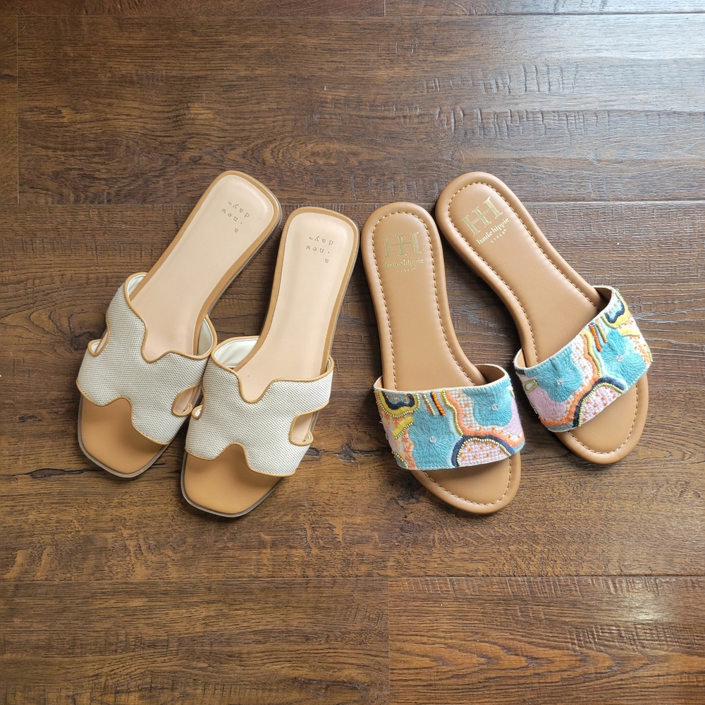 Elegant Women's Slide Sandals - Cream and Multicolor